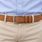Santa Fe Suede Stitched Belt by Marcello in rich cognac.