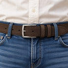 Santa Fe Suede Stitched Belt by Marcello in rich chocolate.