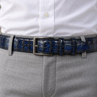 Marcello glazed leather croc belt imn indigo and navy.