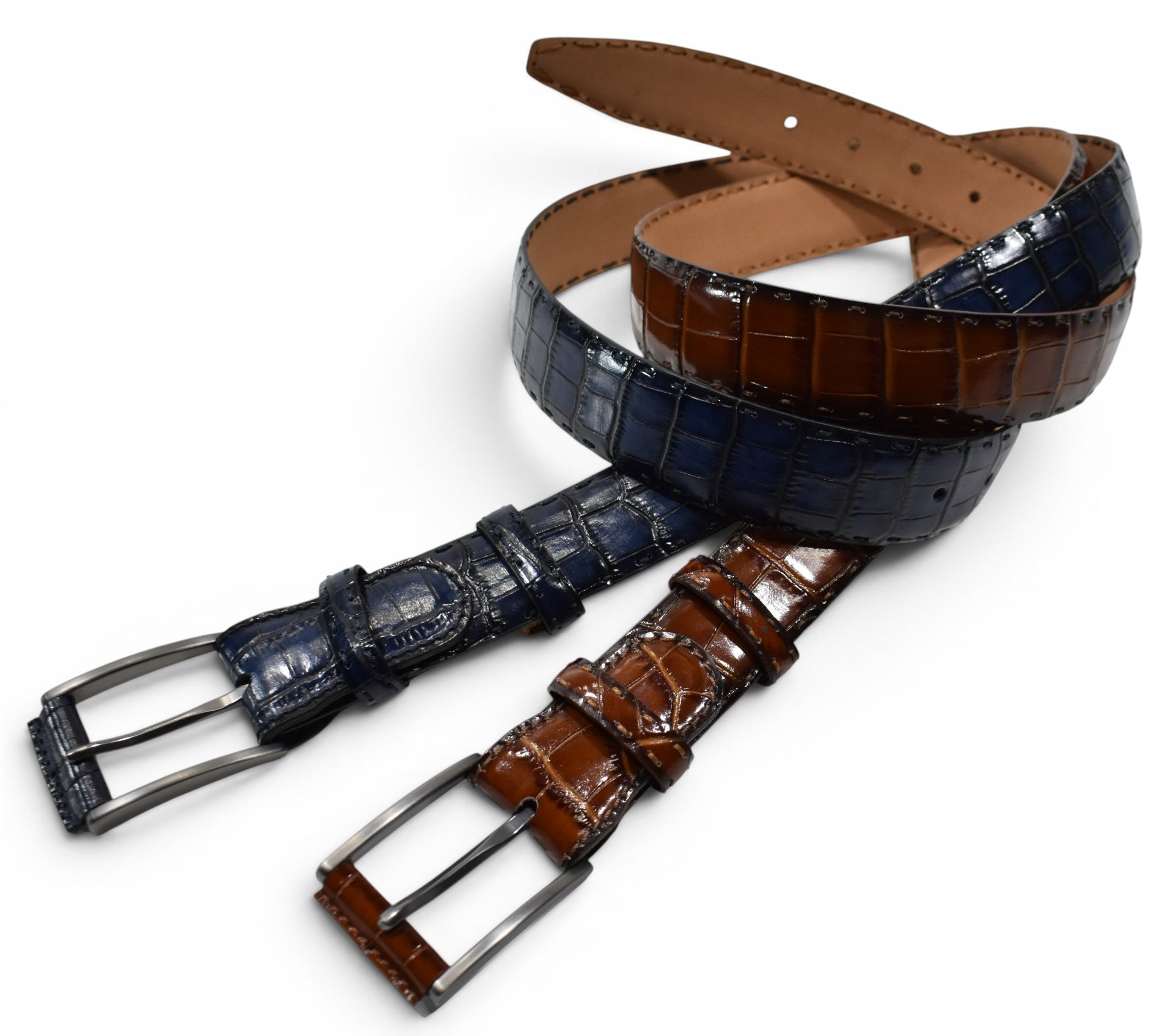 Marcello glazed leather croc belt.