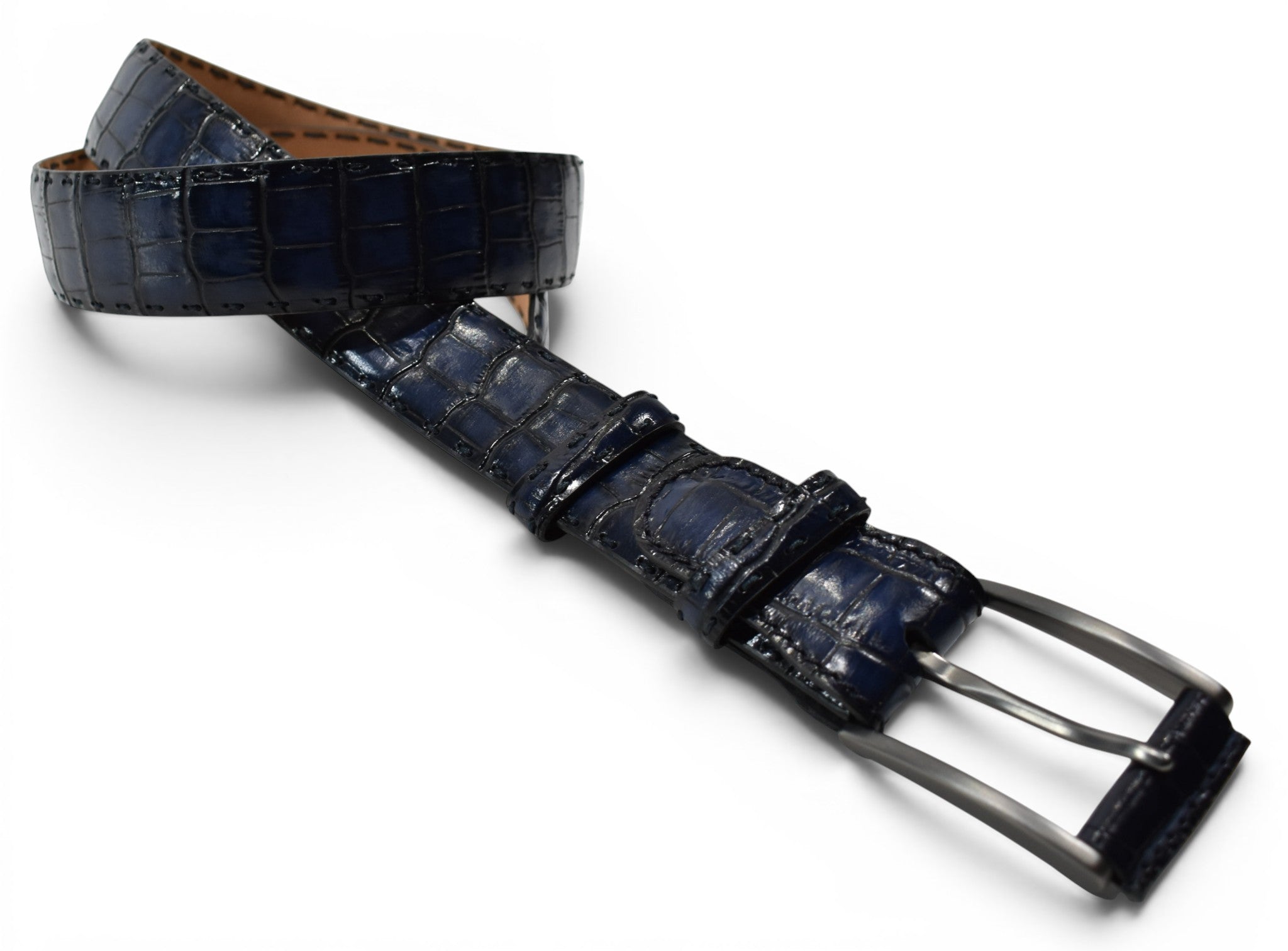 Marcello glazed leather croc belt.