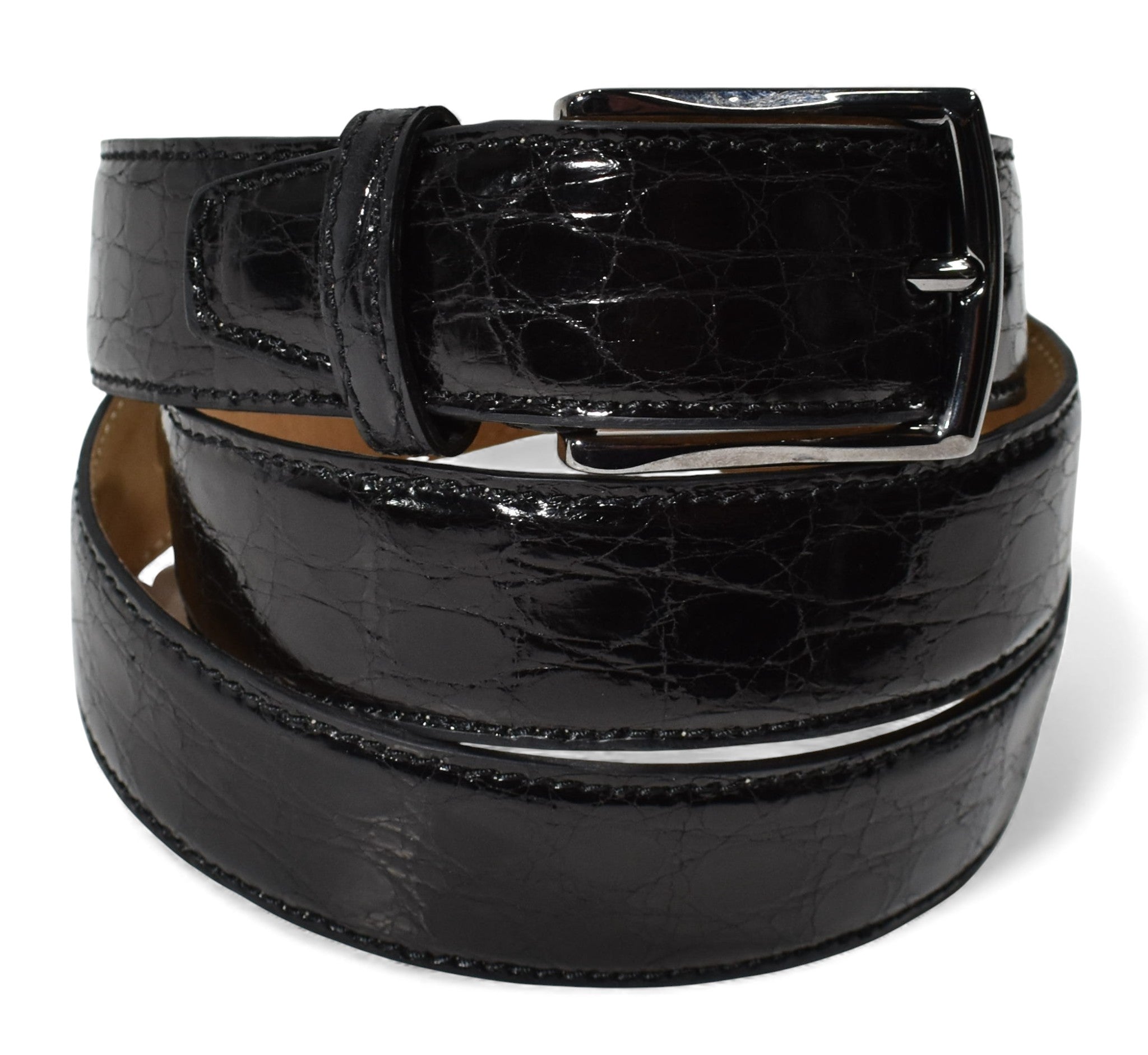 Marcello crocodile belt in black.