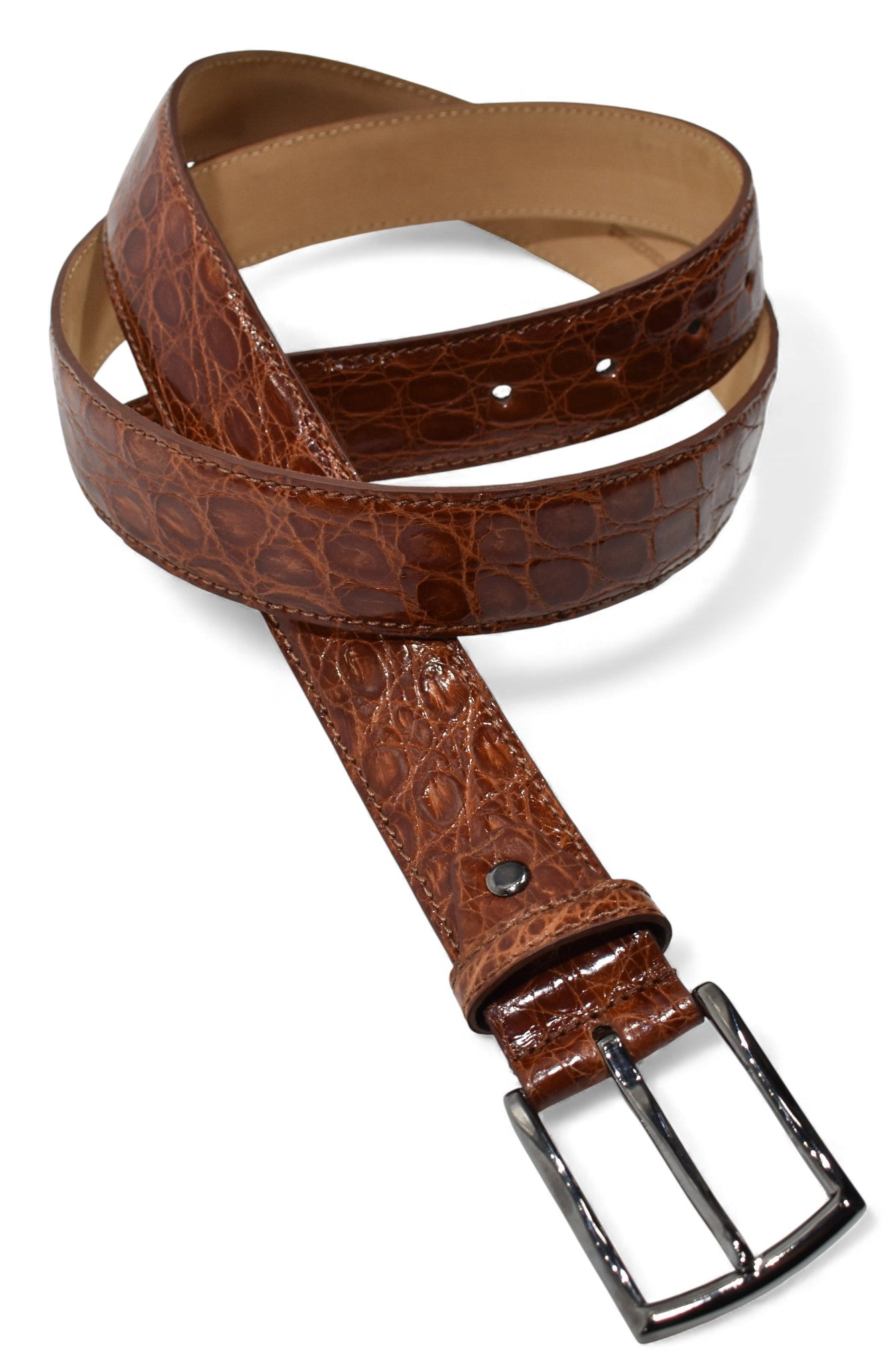 Marcello genuine crocodile belt in Cognac.