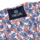 Close-up of a patterned fabric with a 'marcello' label.