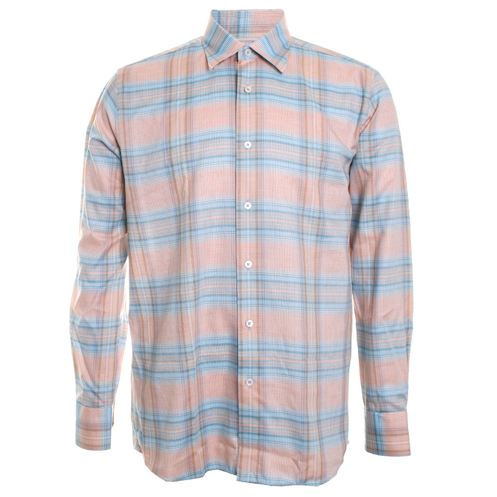 Plaid shirt with pink and blue stripes on a white background