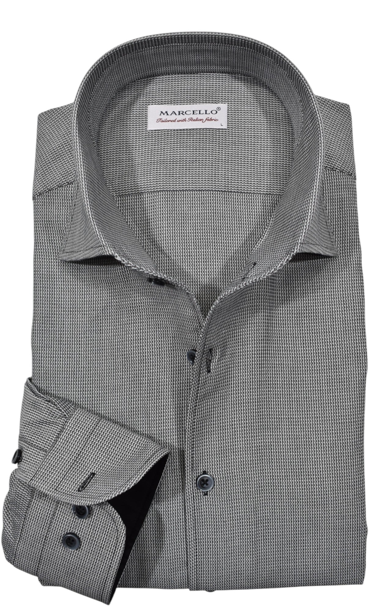 Marcello fine black and white micro pattern shirt.