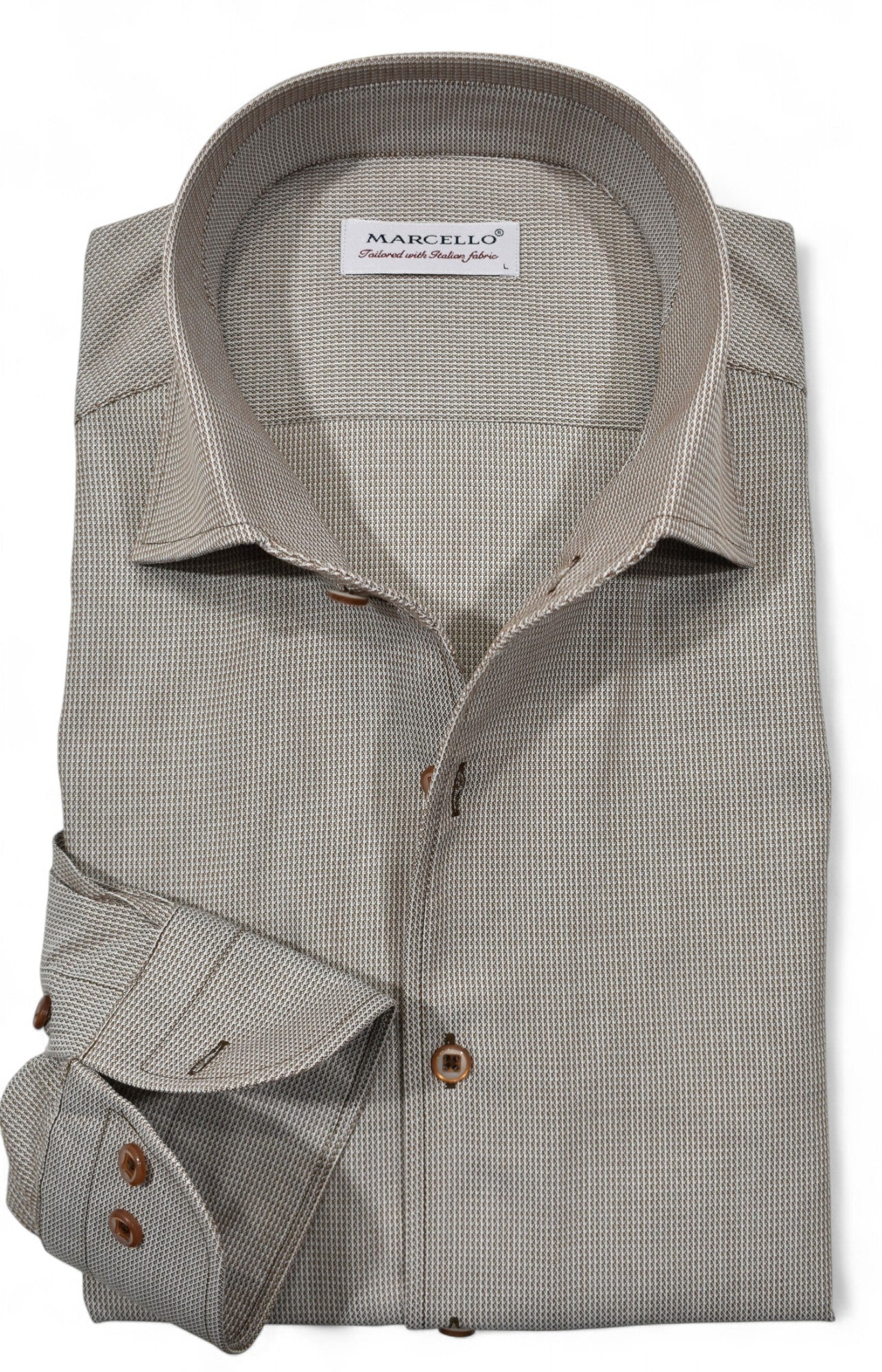 Marcello micro neat tan shirt.