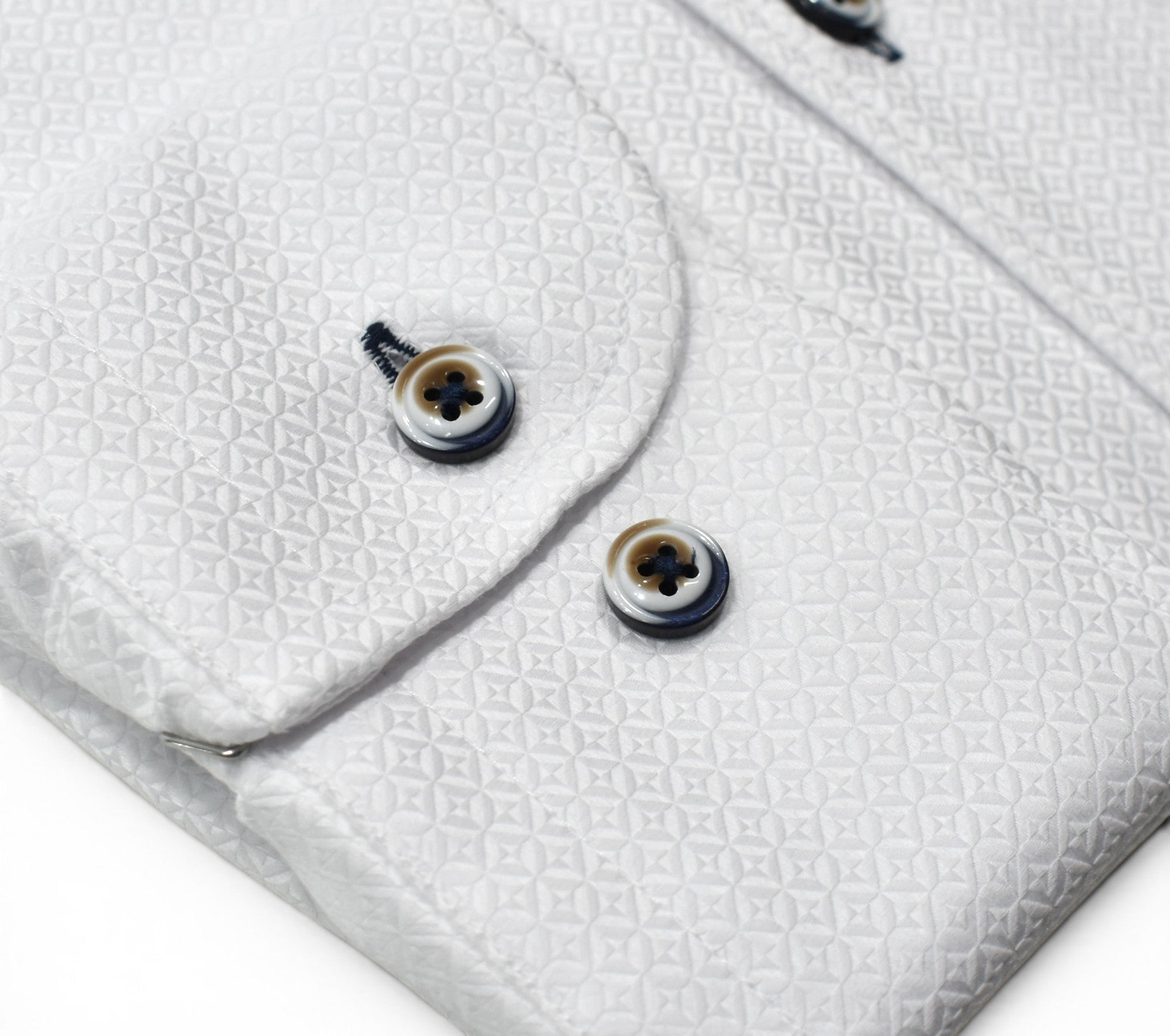 Marcello tonal white shirt custom button.
