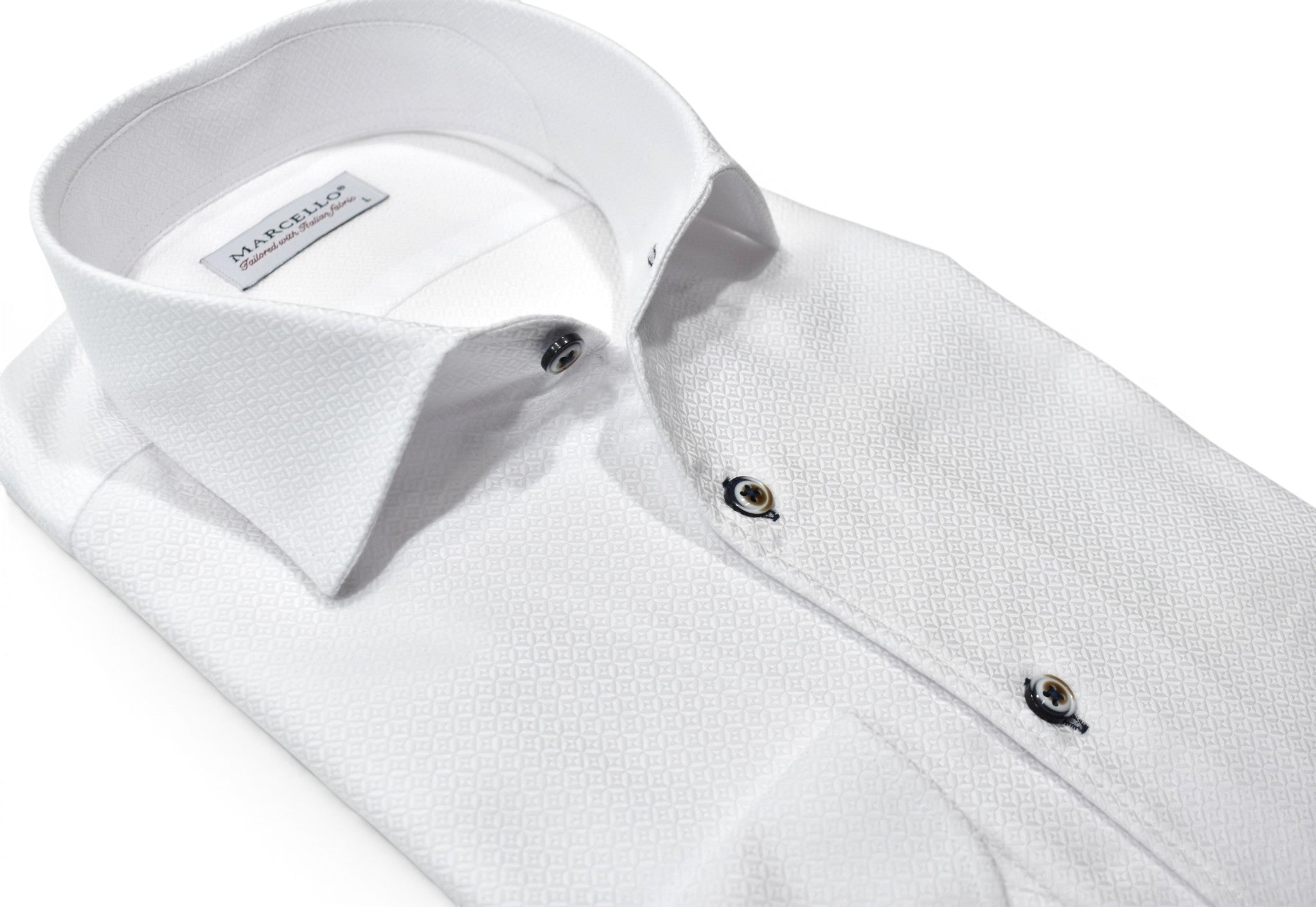 Marcello tonal white shirt custom button.