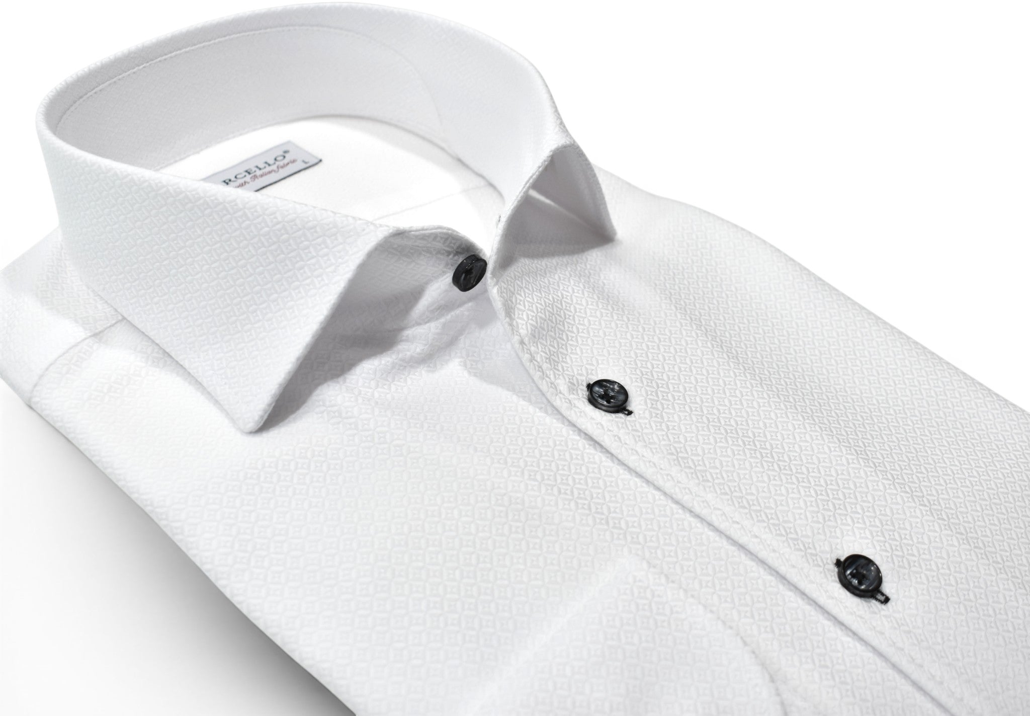 Marcello tonal white shirt custom button.