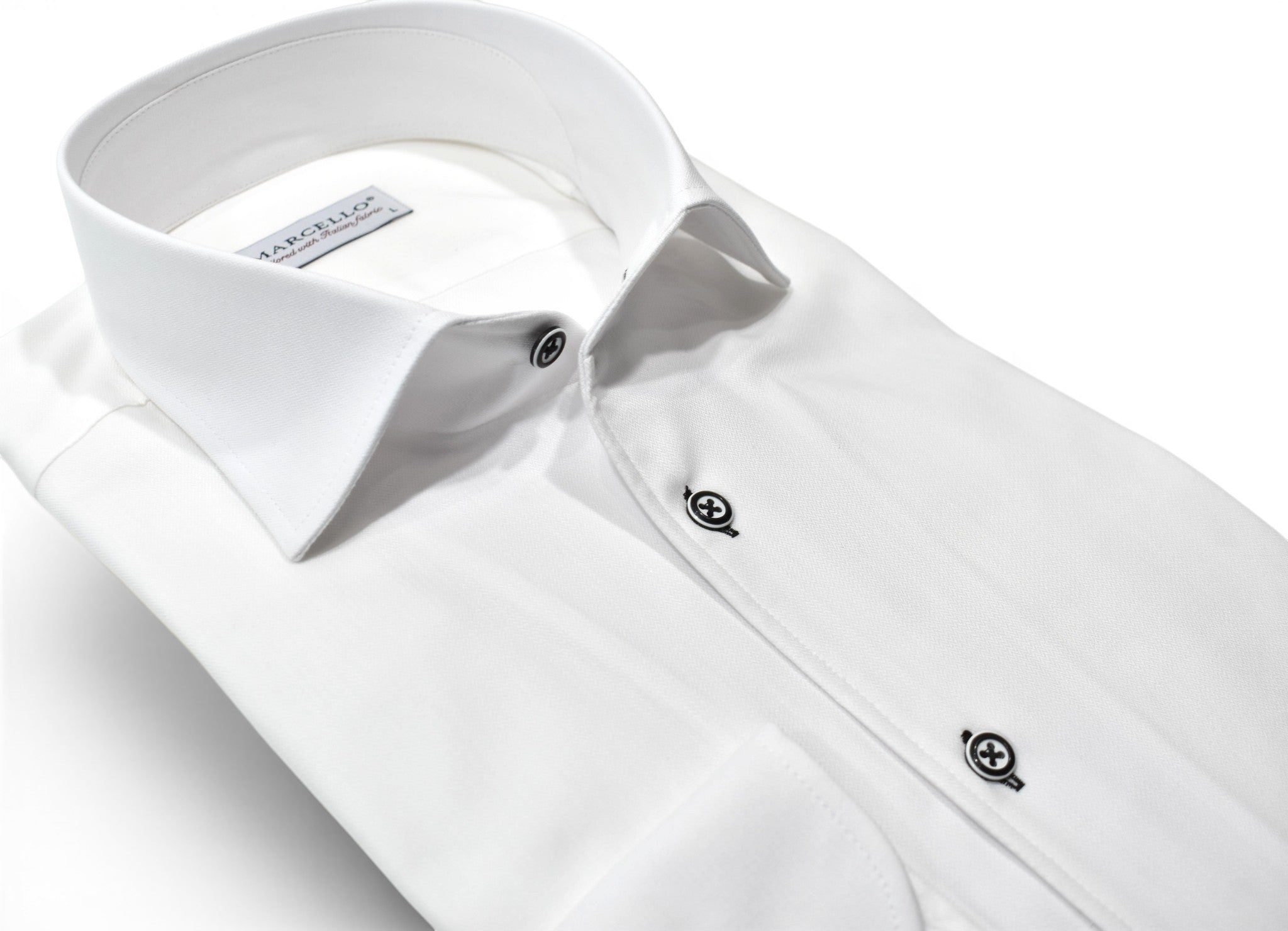 Marcello tonal white shirt custom button.
