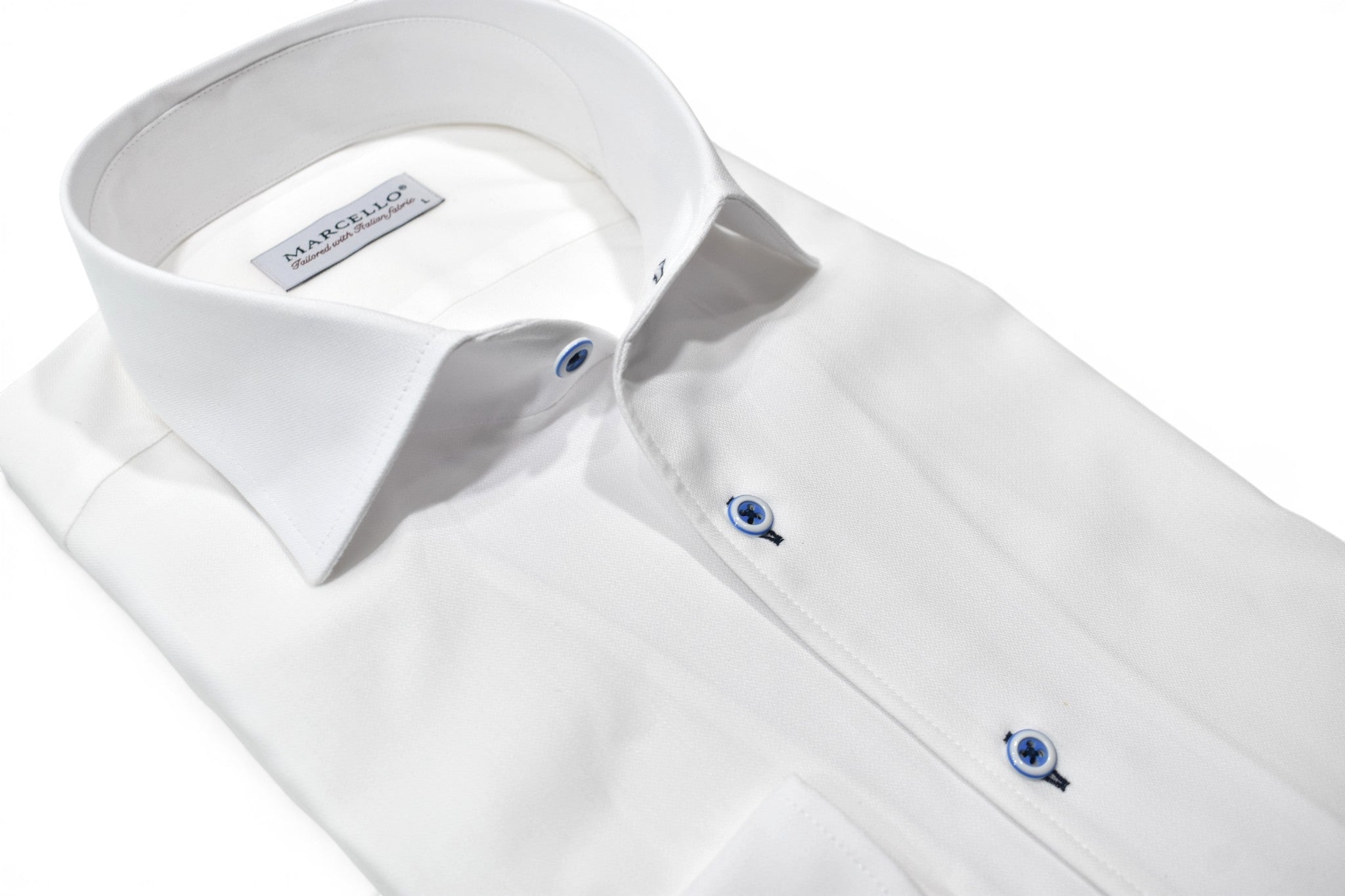 Marcello tonal white shirt custom button.