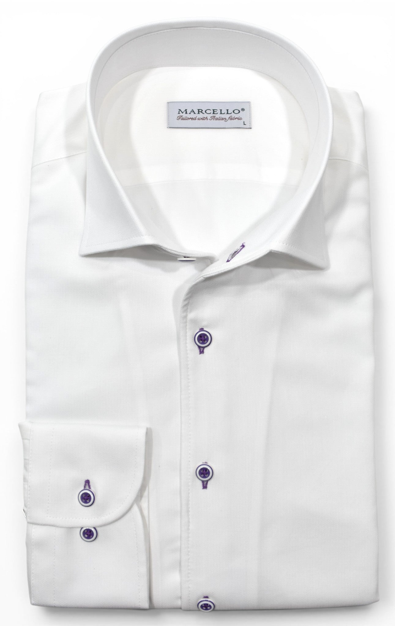 Marcello tonal white shirt custom button.