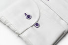 Marcello tonal white shirt custom button.