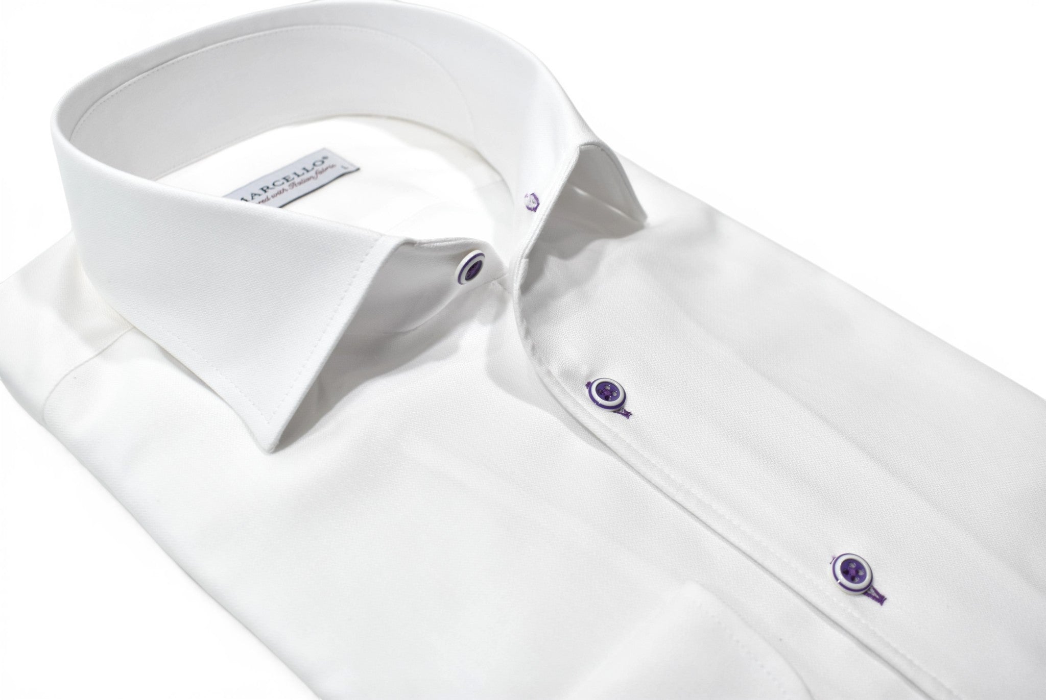 Marcello tonal white shirt custom button.