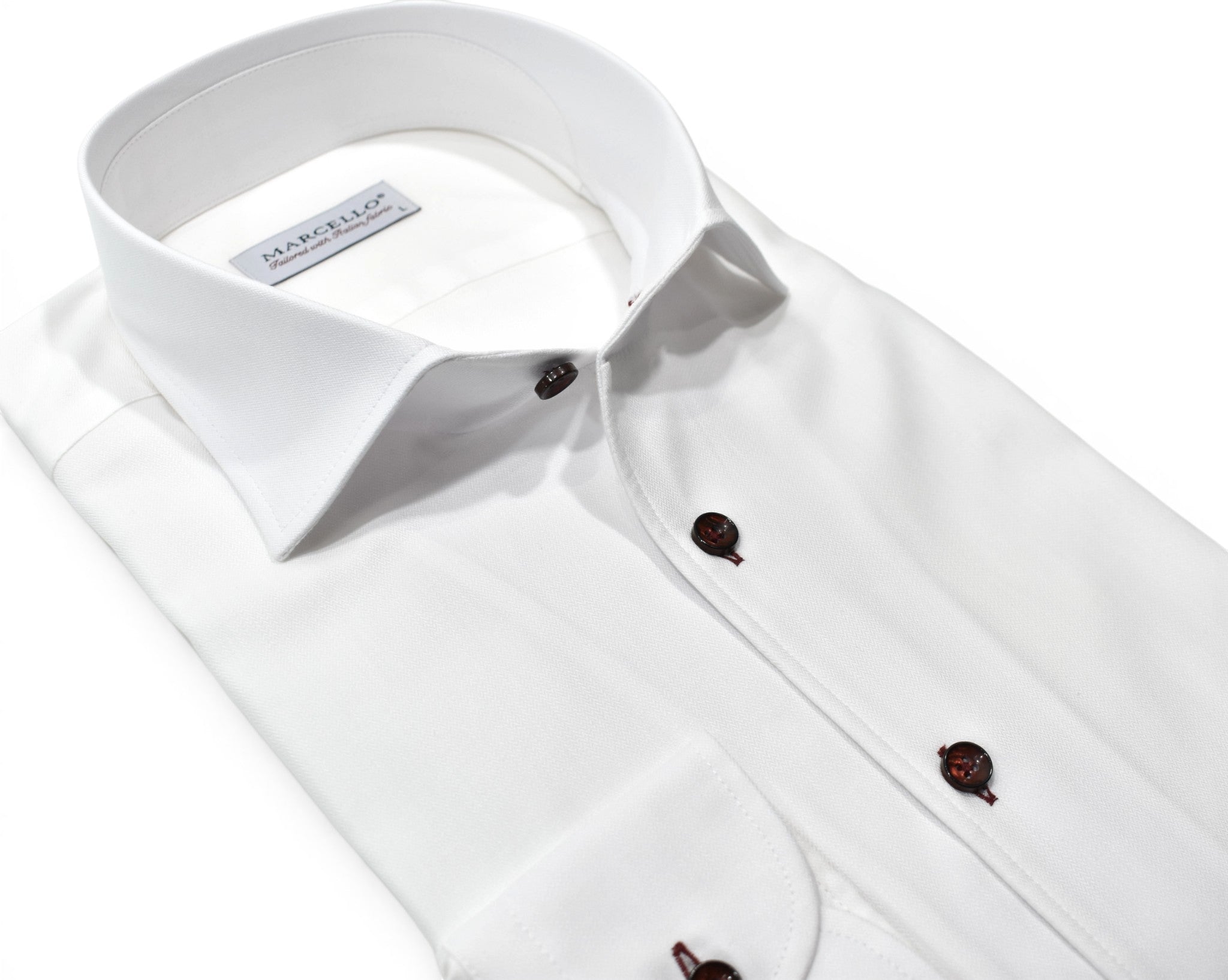 Marcello tonal white shirt custom button.