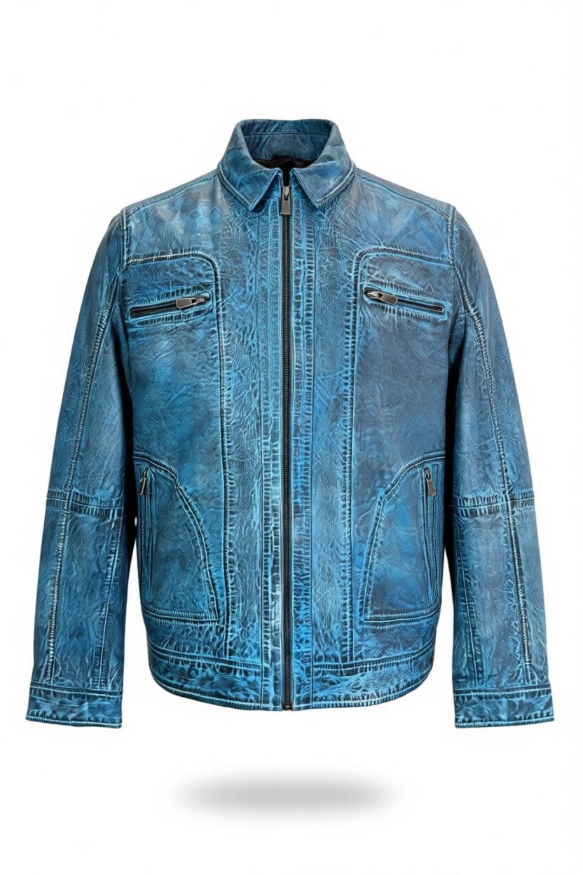 Washed leather in blue teal.