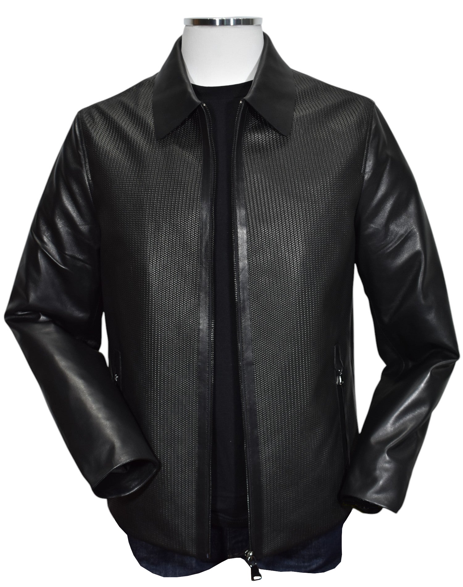 Experience the ultimate in style and comfort with our Marcello Black Chainlink Leather Coat! 