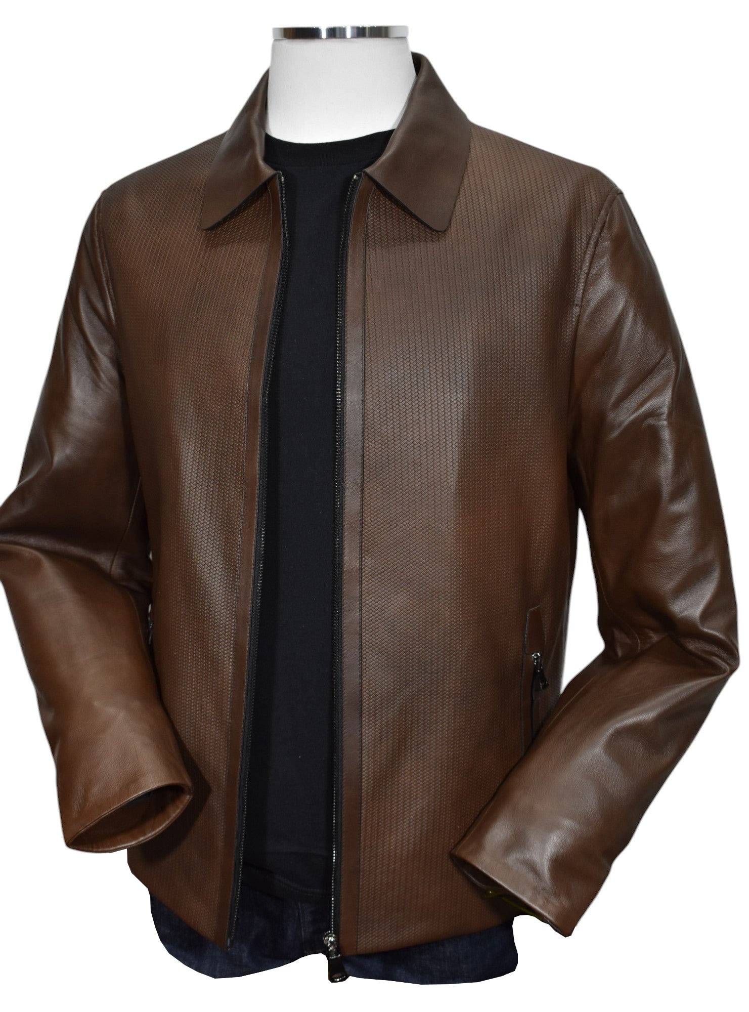 Experience the ultimate in style and comfort with our Marcello Chocolate Chainlink Leather Coat!