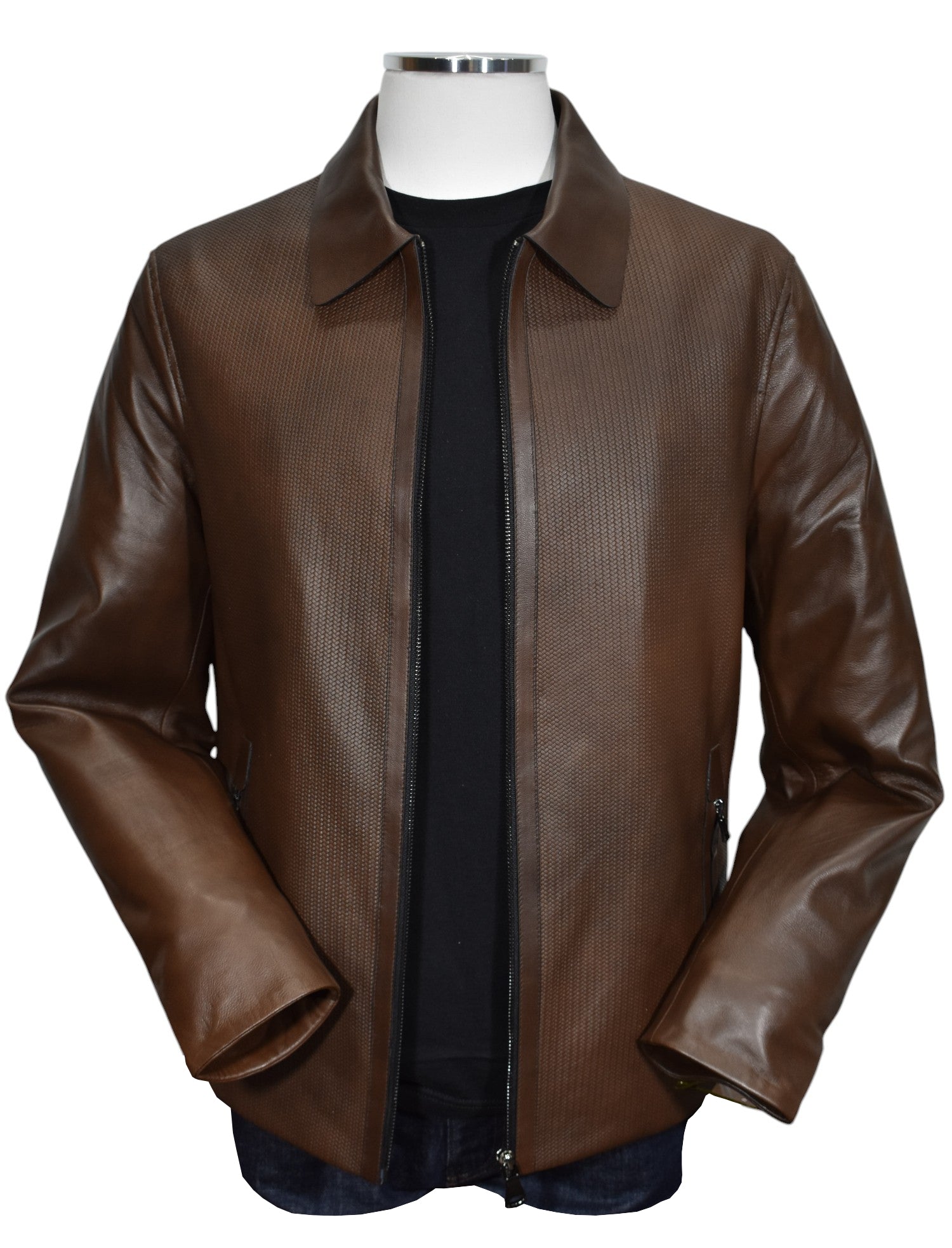 Experience the ultimate in style and comfort with our Marcello Chocolate Chainlink Leather Coat!
