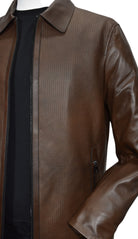 Experience the ultimate in style and comfort with our Marcello Chocolate Chainlink Leather Coat!