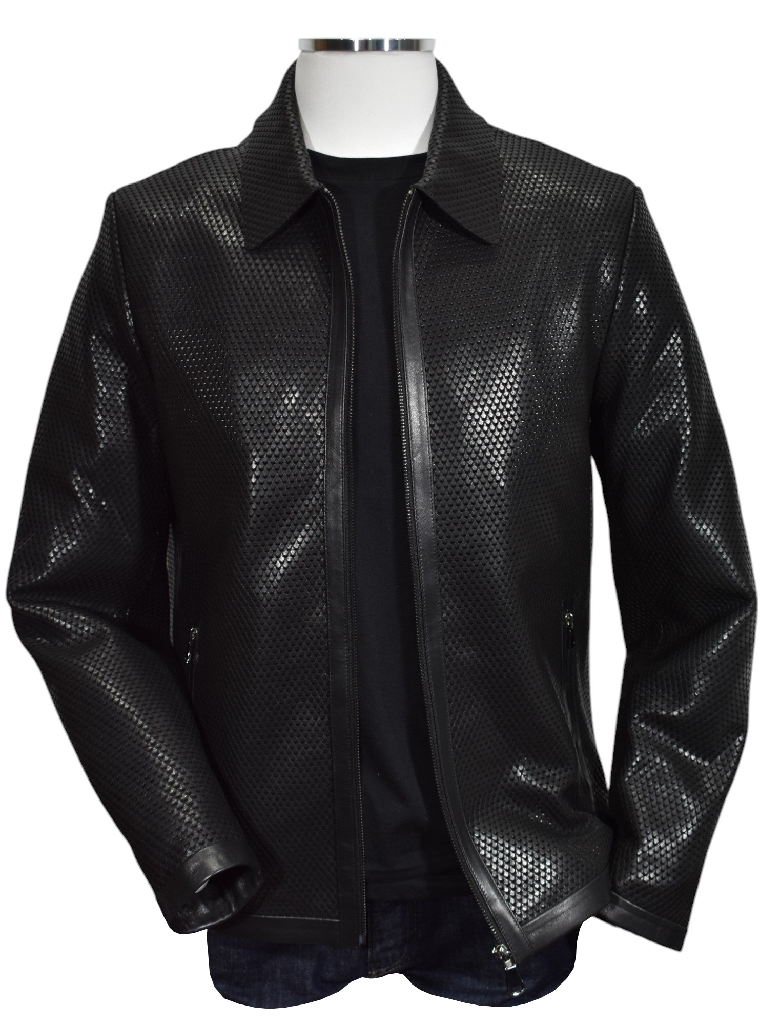 Unleash your bold and confident style with our Marcello Python Stamped Leather Coat.