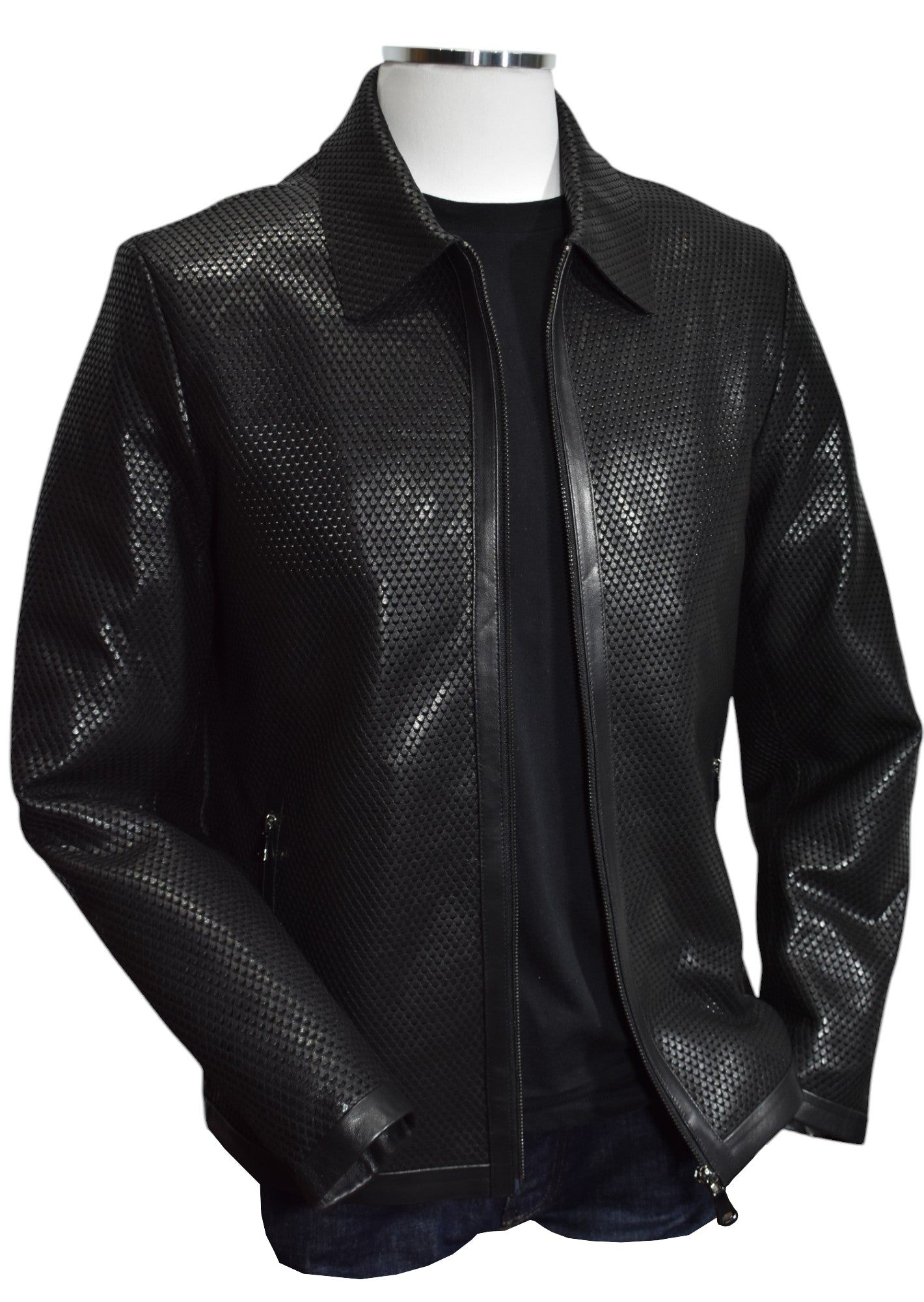 Unleash your bold and confident style with our Marcello Python Stamped Leather Coat.