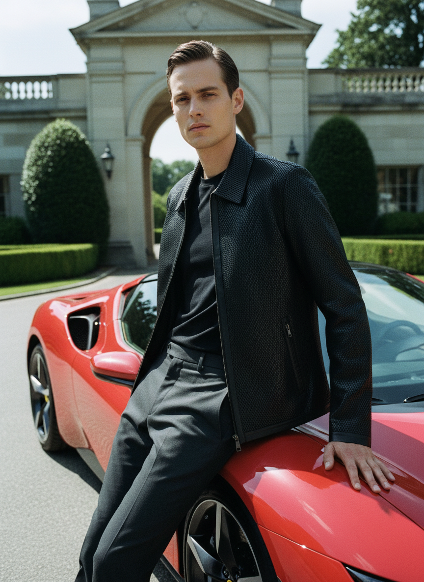 Marcello leather jacket stamped in a python pattern.