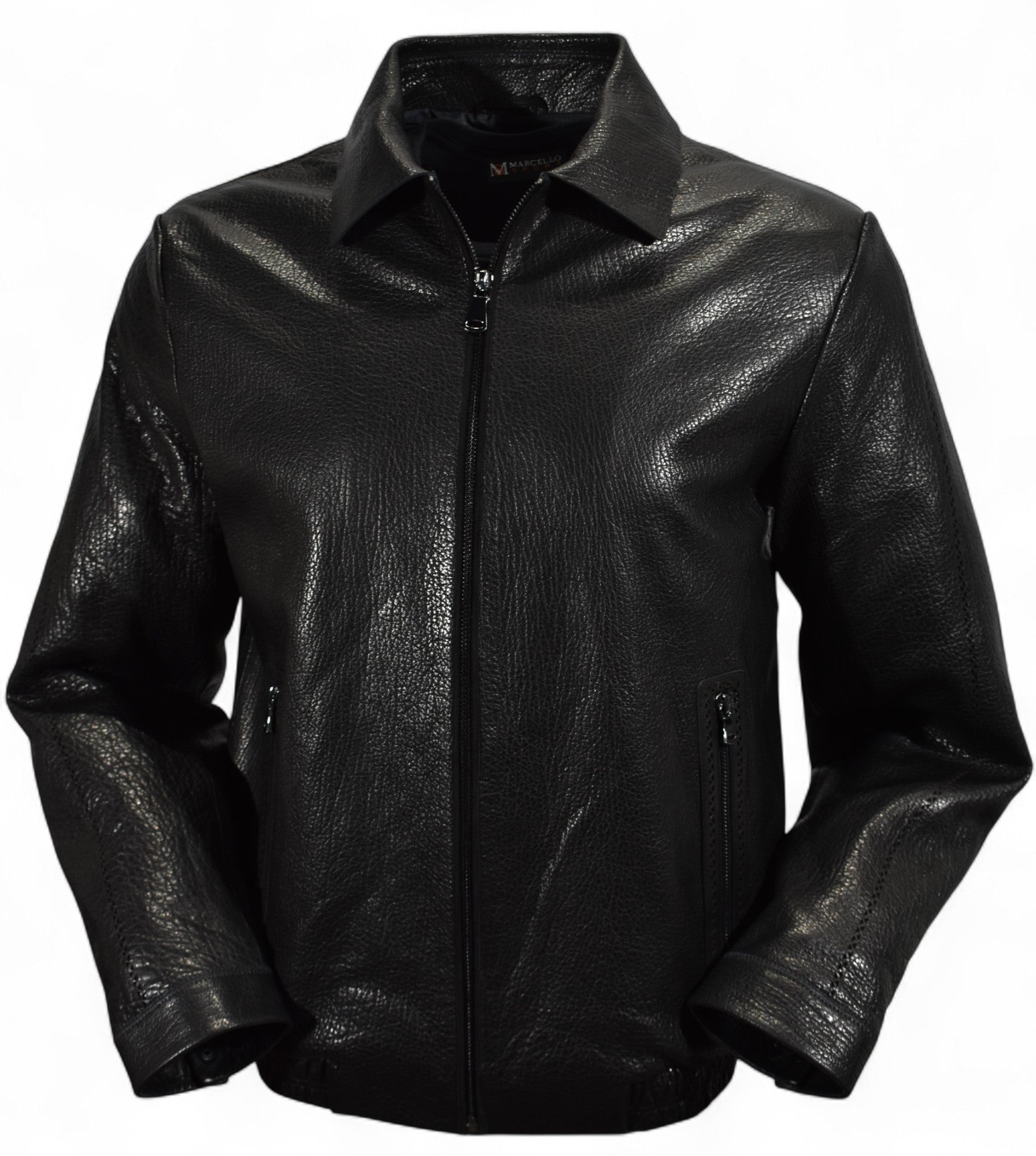 Marcello pebble leather bomber in black.