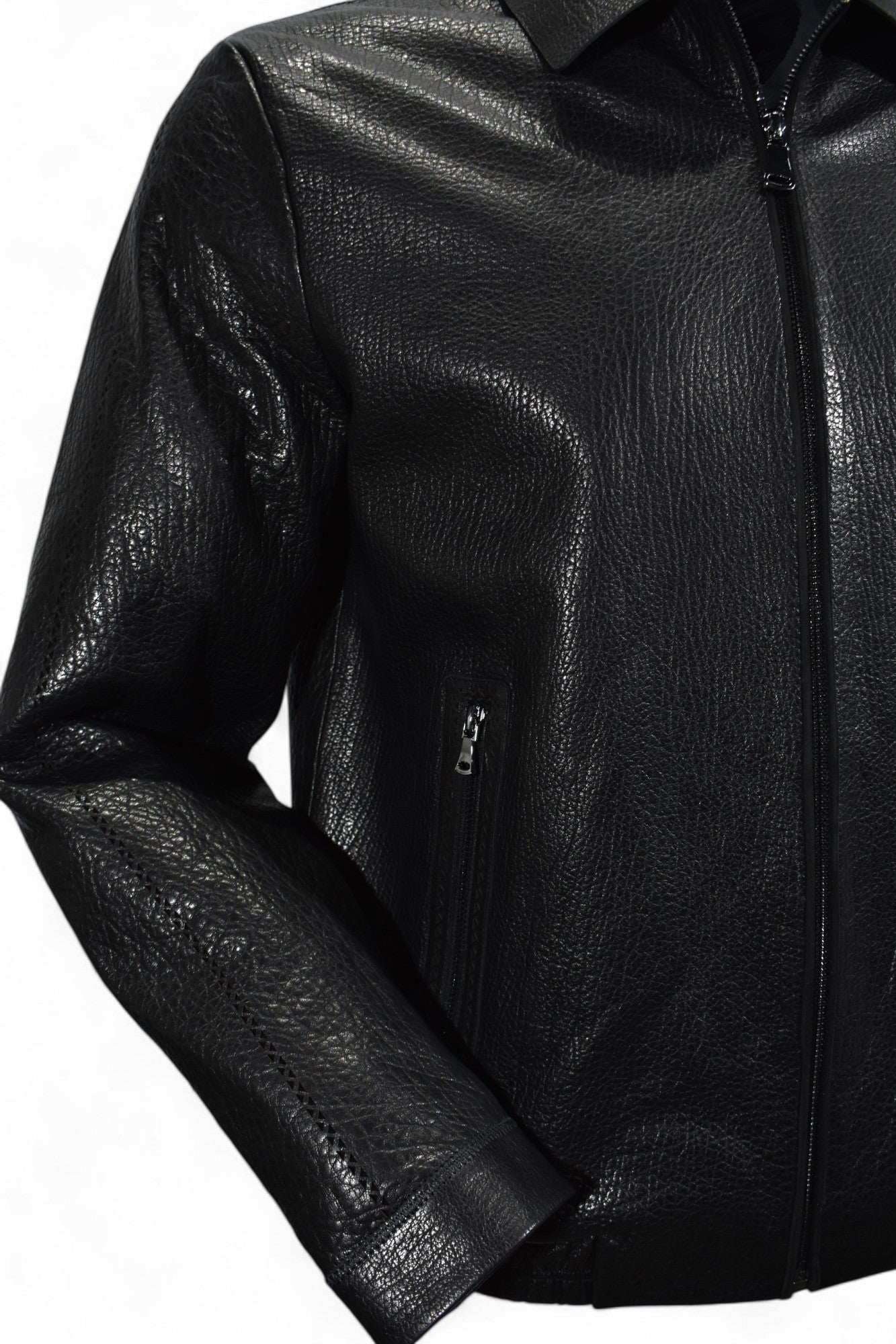 Marcello pebble leather bomber in black.