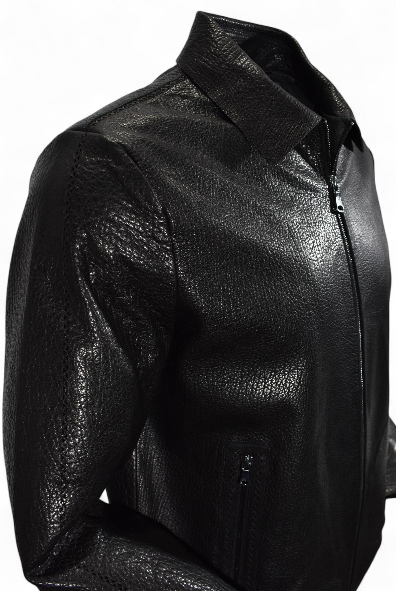 Marcello pebble leather bomber in black.