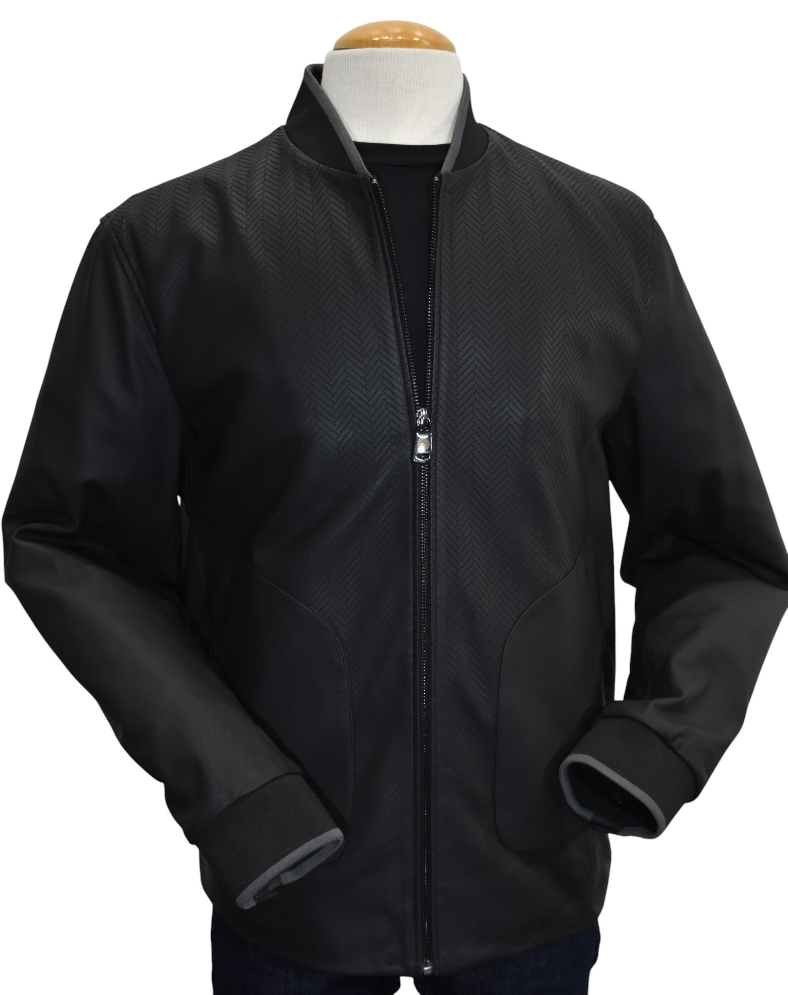 Marcello black chevron stitched leather.