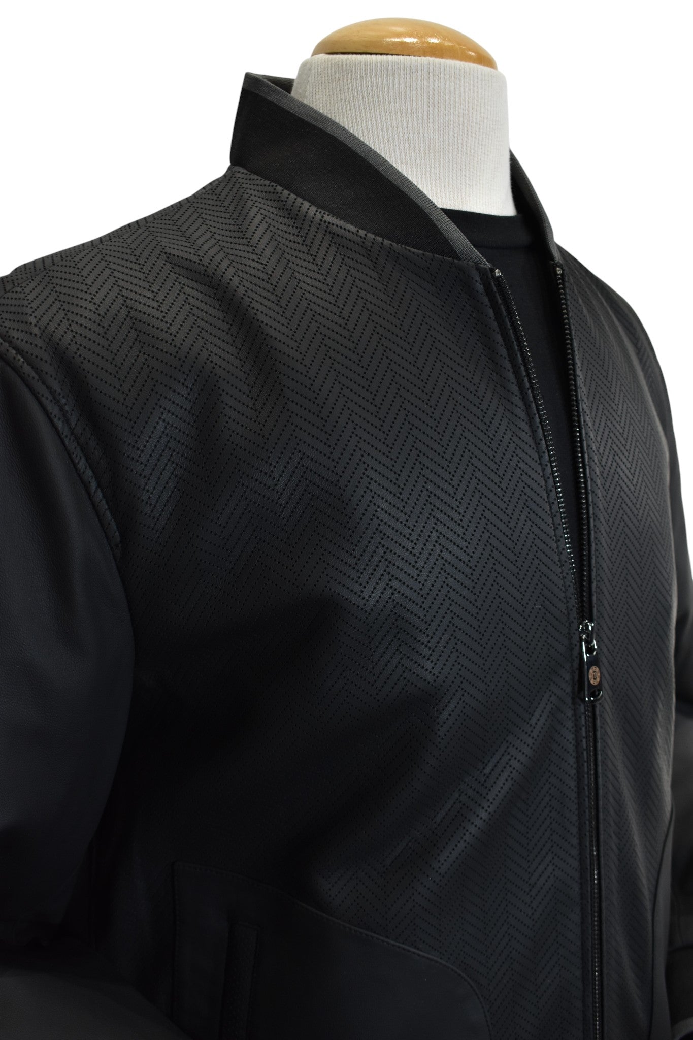 Marcello chevron perforated leather jacket.