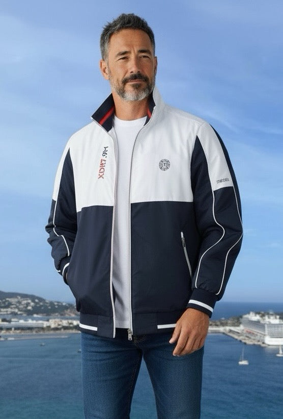 Marcello nautical engineered microfiber bomber.