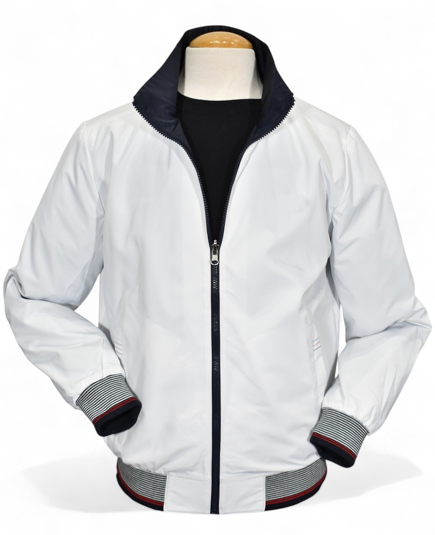 Marcello white windbreaker reversible to navy.