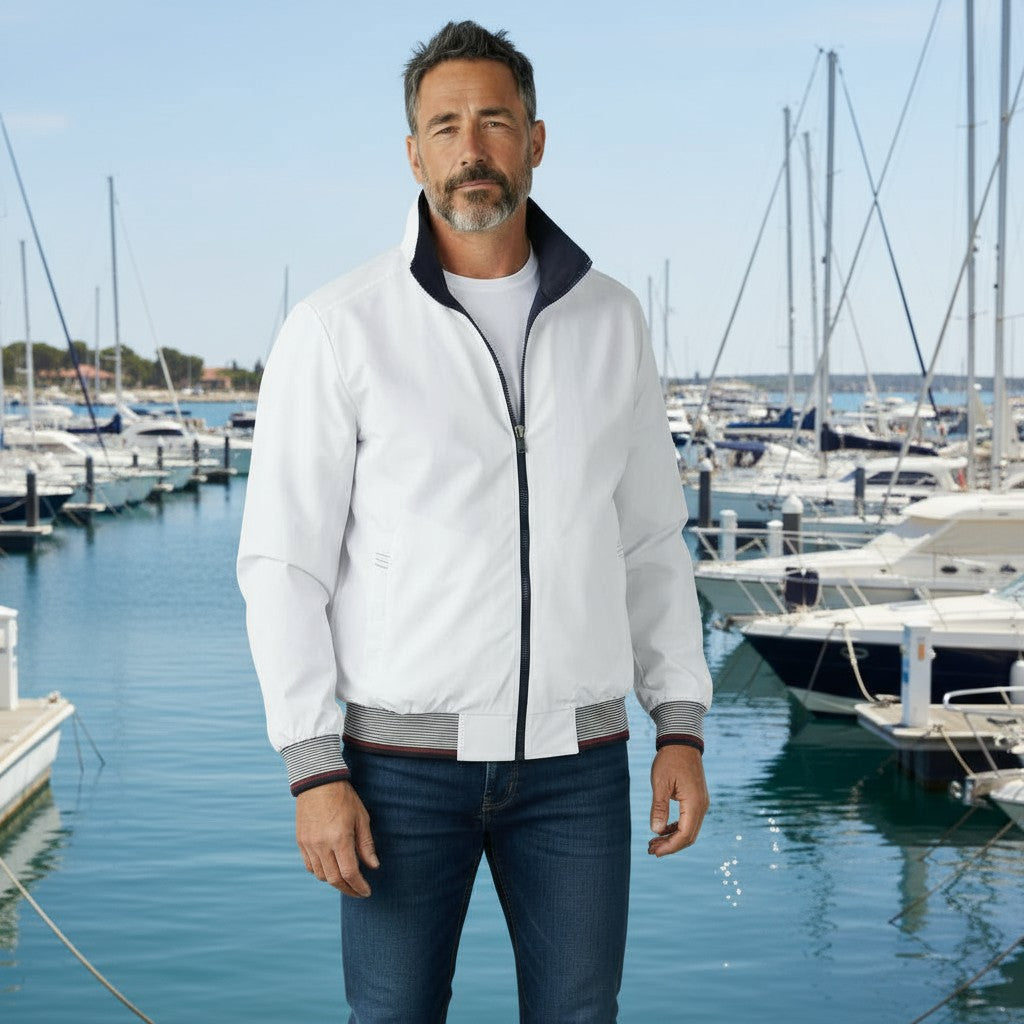 Marcello white windbreaker reversible to navy.