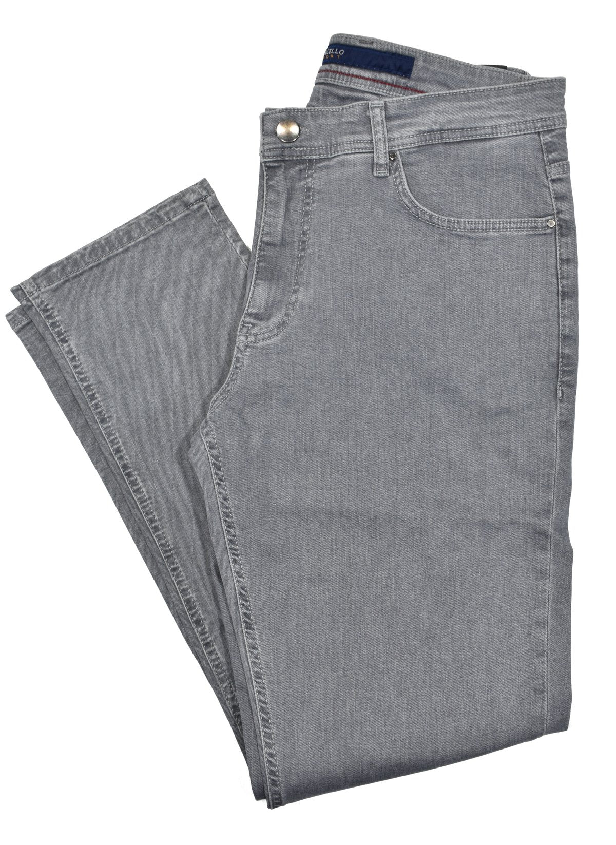Upgrade your wardrobe with our new LP20 Grey jeans from Marcello. These lightweight washed denim jeans provide optimal comfort and support in all the right places for a perfect fit. With a slimmed leg and stretch for natural movement, you'll always look and feel your best.  Marcello Sport Mens Grey Jeans