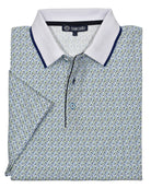 This ultra soft cotton pique polo looks timeless and feels lightweight. Its neat olive and navy abstract pattern, contrast trim fabric, open sleeves and custom buttons make it unique and stylish. Enjoy its classic fit and timeless look.