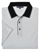 This ultra soft cotton pique polo looks timeless and feels lightweight. Its fine charcoal and black dot pattern, contrast trim fabric, open sleeves and custom buttons make it unique and stylish. Enjoy its classic fit and timeless look.