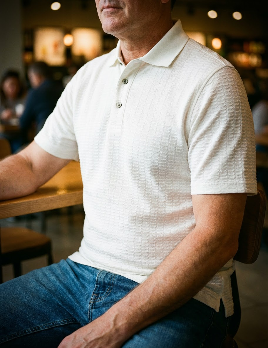 Marcello jacquard polo in ecru.
