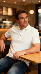 Marcello jacquard polo in ecru.