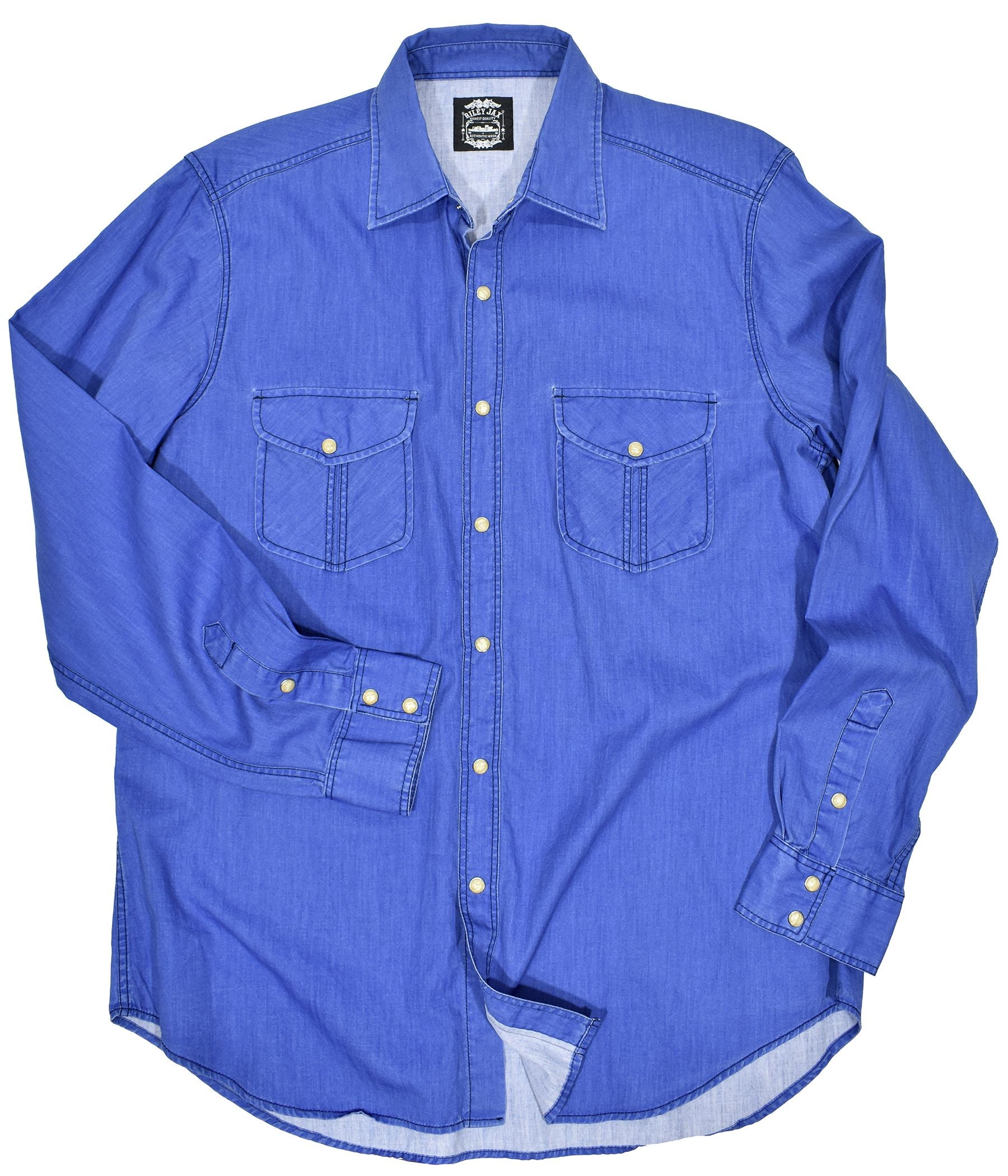 Riley Jax Plains Washed Solid Shirt  100% cotton, triple washed for softness. Distressed detailing. Signature snaps. Double pockets with Western attitude. Classic shaped fit.