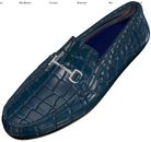Take your look to the next level with the Marcello exclusive navy driver shoes. Handcrafted in Spain with luxe navy leather, alligator stamped for rich style and grip rubber soles, these shoes make a fashionable impression with their classic fit and comfortable foot bed. Perfect for any occasion. A great look with jeans or shorts.