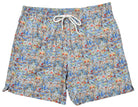 Floral patterned shorts with a drawstring on a white background by Marcello