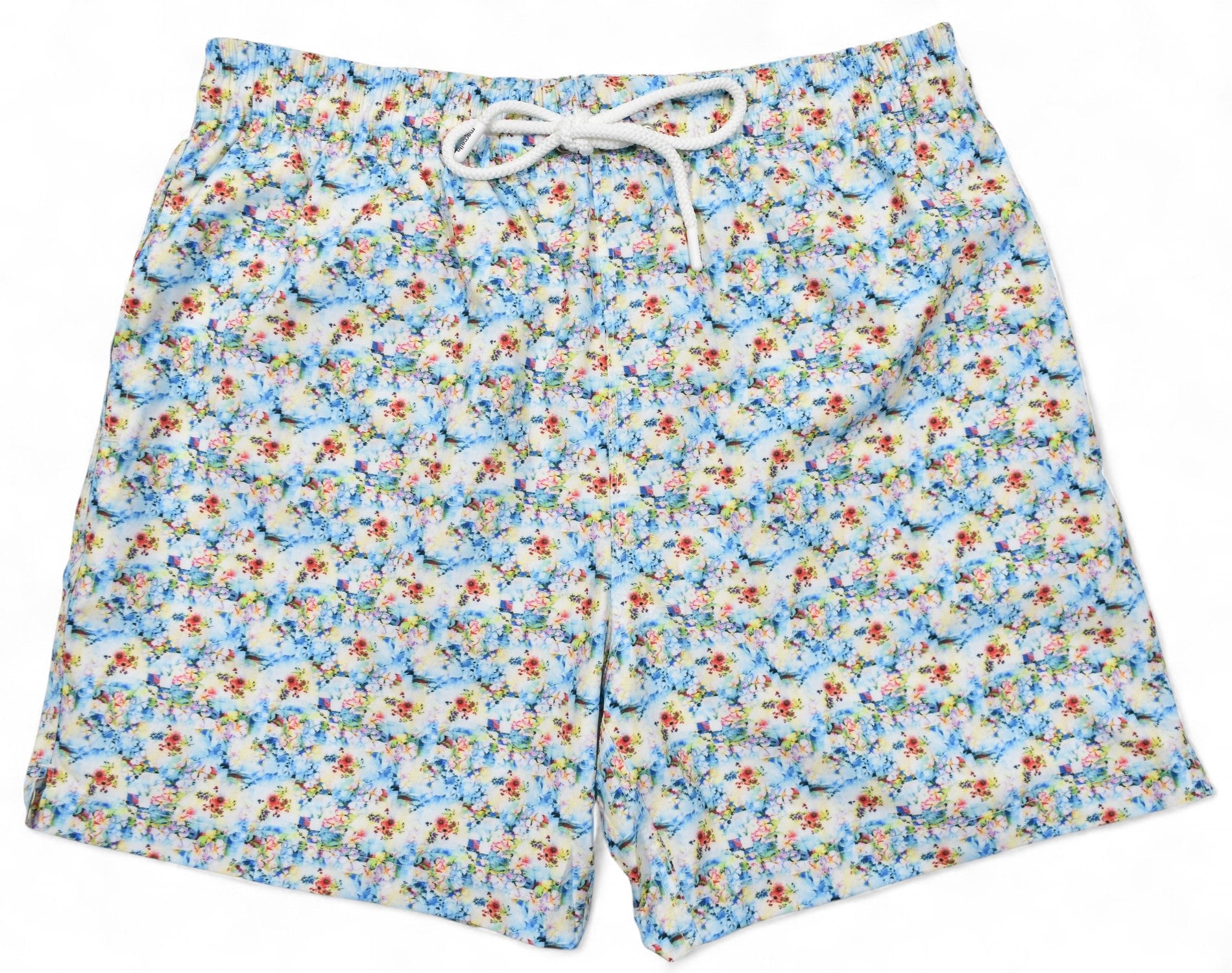 Marcello floral patterned shorts with a drawstring on a white background
