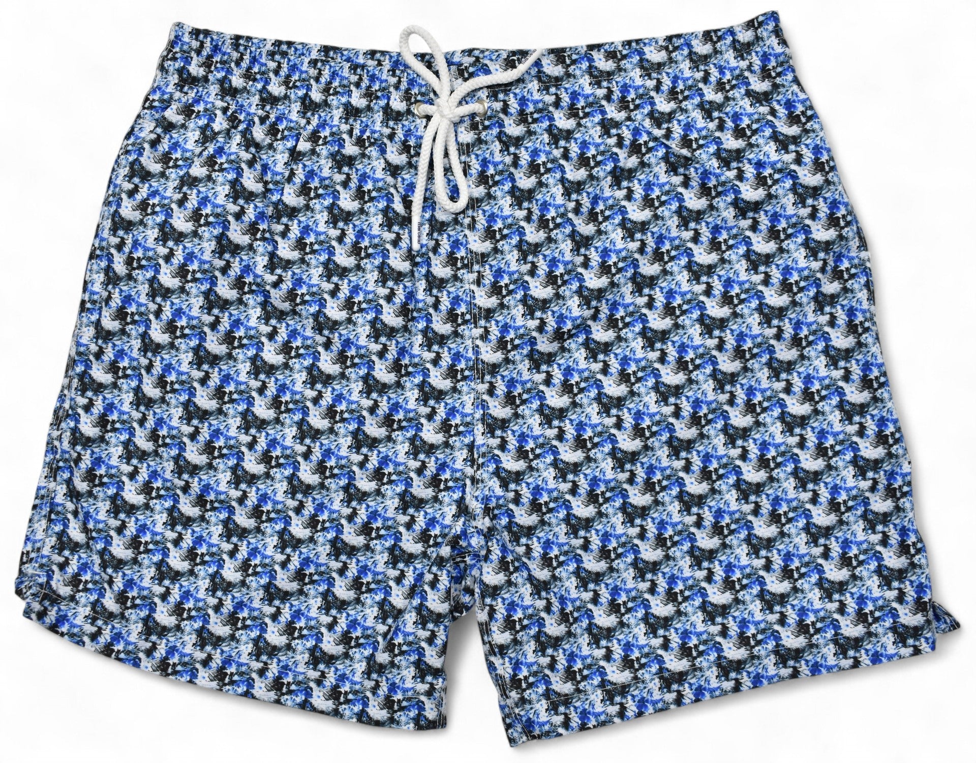 Marcello floral patterned swim shorts with a drawstring on a white background