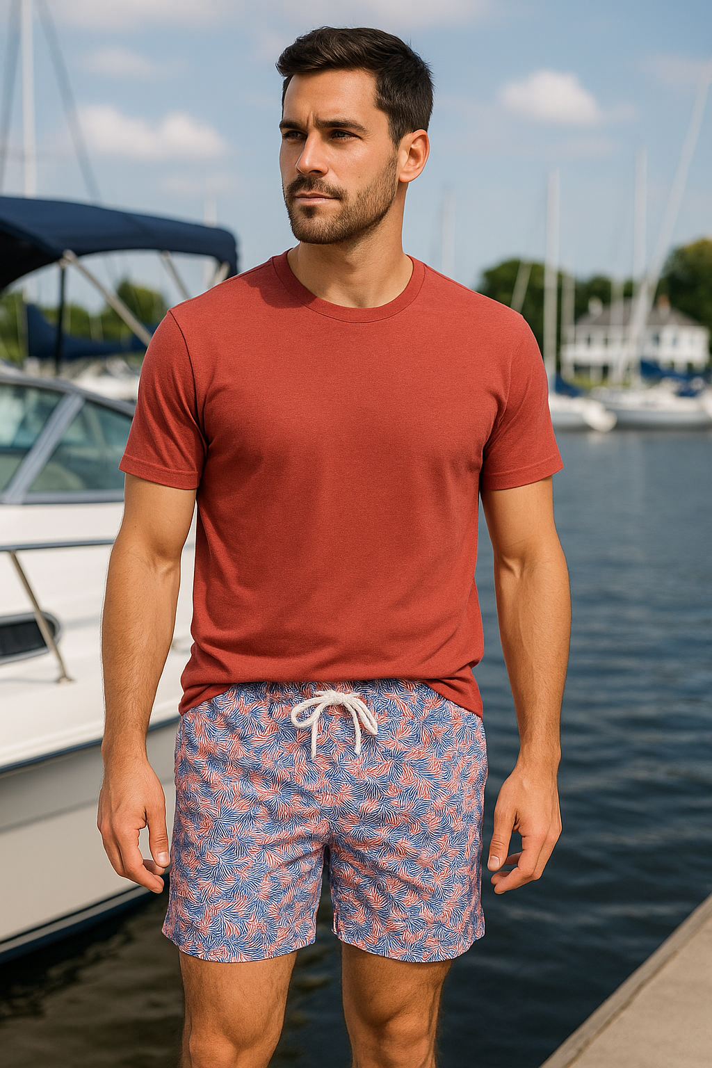 The perfect combination of swim and sport. Marcello swim short and tee shirt.
