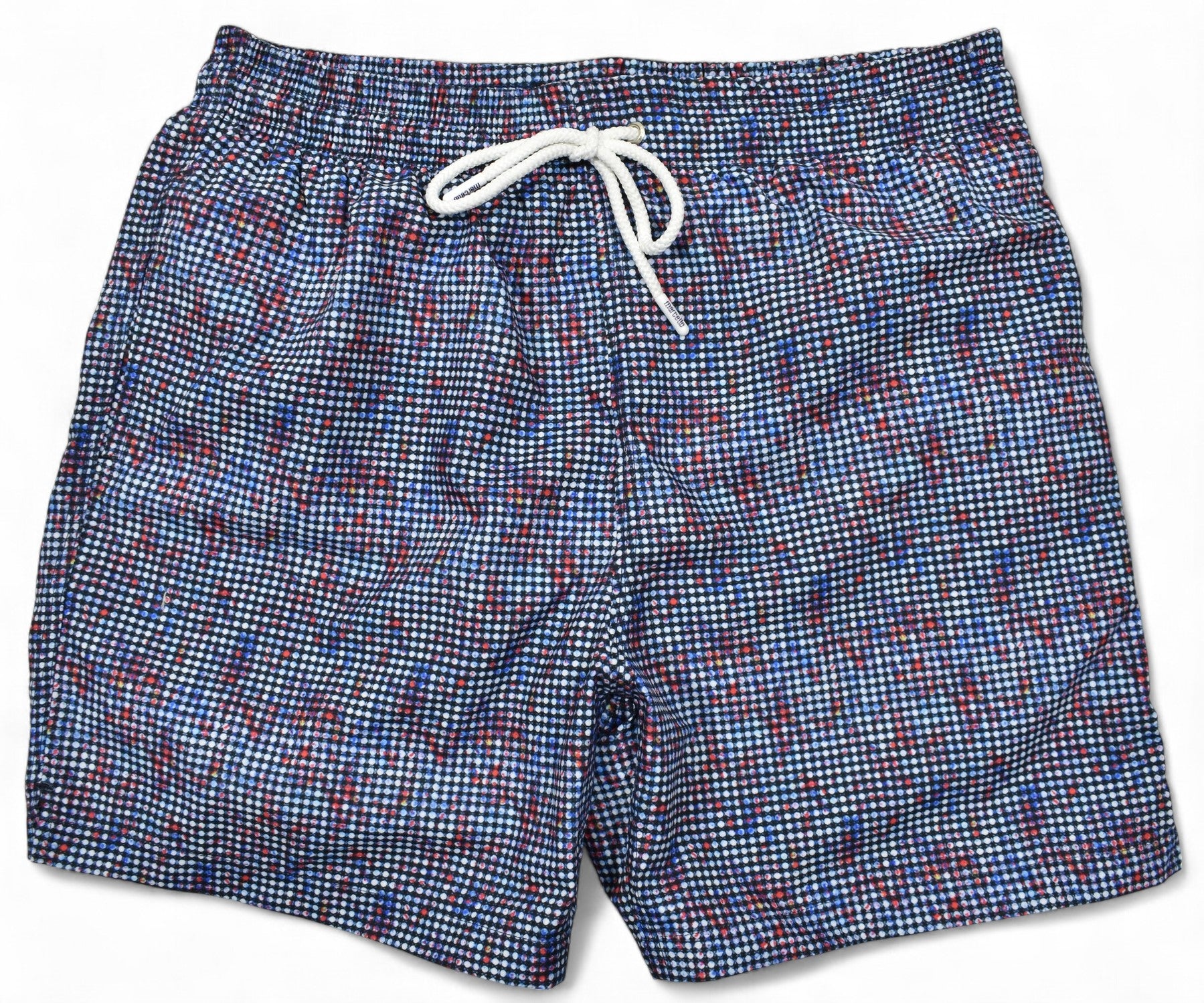 Marcello circle patterned shorts with a white drawstring on a white background