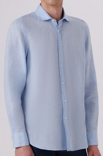 The long sleeve Bugatchi Linen shirt is perfect for the modern man. Its classic fit is made with lightweight soft linen fabric in three colors, sure to give you a comfortable and stylish look. Its perfect for a day in the office or an evening out.  Classic fit.