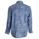 Blue paisley patterned shirt on a white background